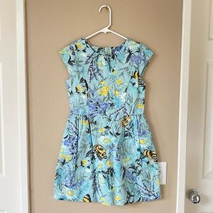 NWT GAP Girl’s Fit Flare Floral Butterfly Light Blue Cotton Dress